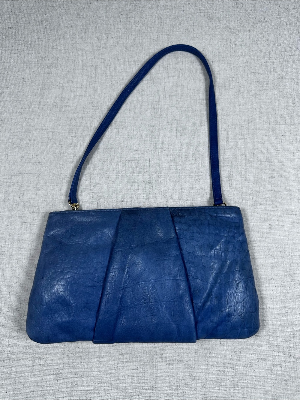 Vintage Kaia Peterka Pleated Blue Leather Convertible Shoulder Bag Clutch